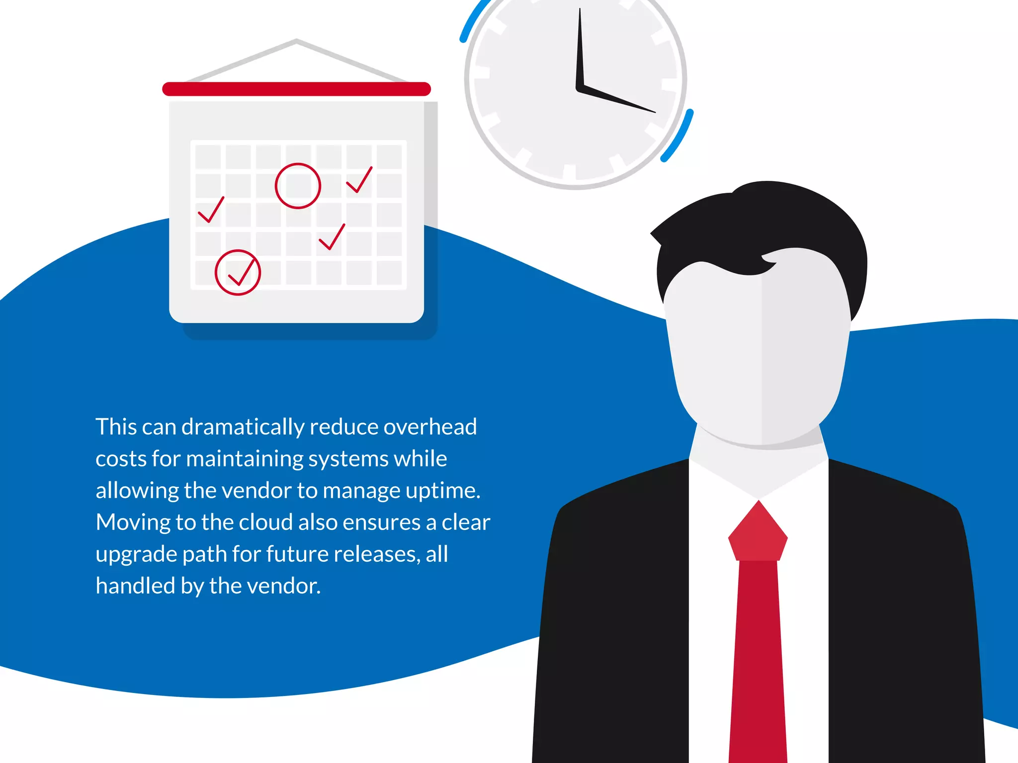 This can dramatically reduce overhead
costs for maintaining systems while
allowing the vendor to manage uptime.
Moving to the cloud also ensures a clear
upgrade path for future releases, all
handled by the vendor.
 