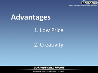 Advantages 1. Low Price 2. Creativity 