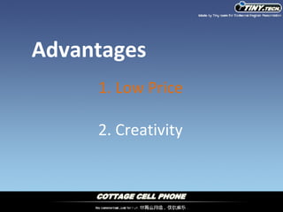 Advantages 1. Low Price 2. Creativity 