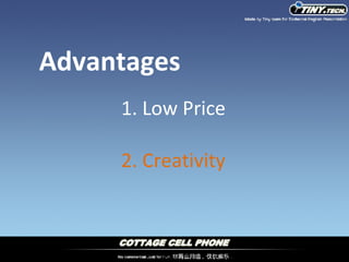 Advantages 1. Low Price 2. Creativity 