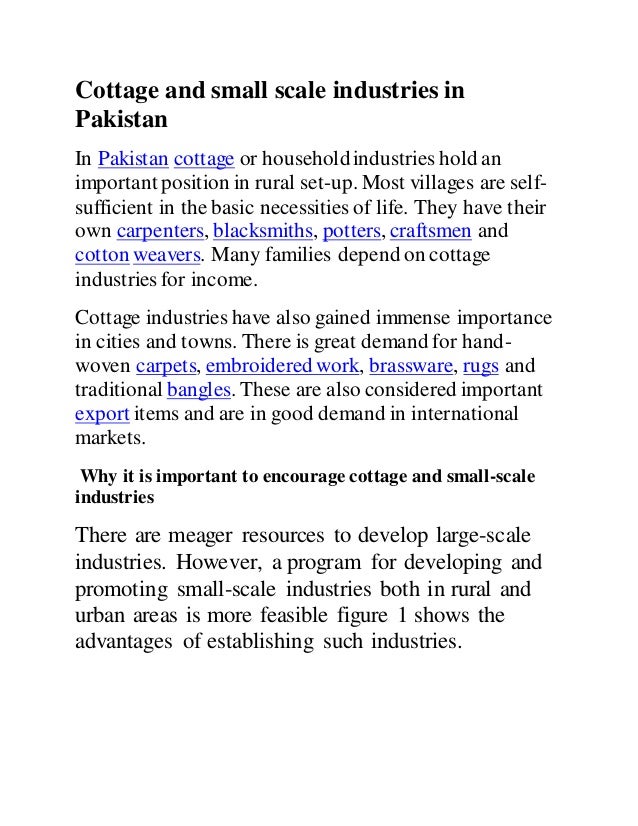 Cottage And Small Scale Industries In Pakistan