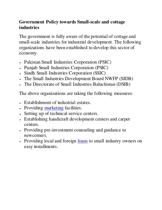 Cottage And Small Scale Industries In Pakistan