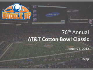 76th Annual
AT&T Cotton Bowl Classic
               January 6, 2012


                        Recap
 