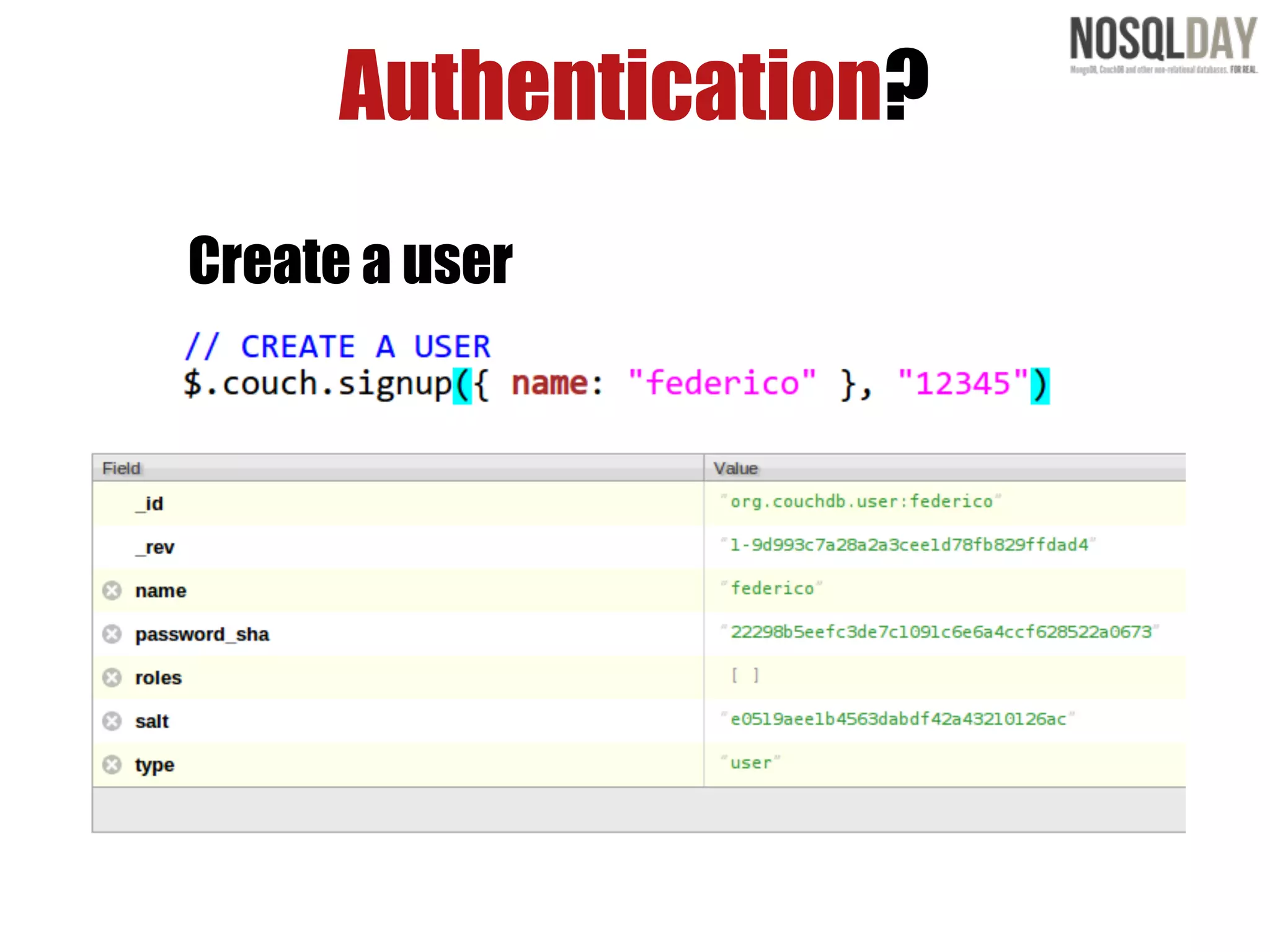 Authentication?
Create a user
 