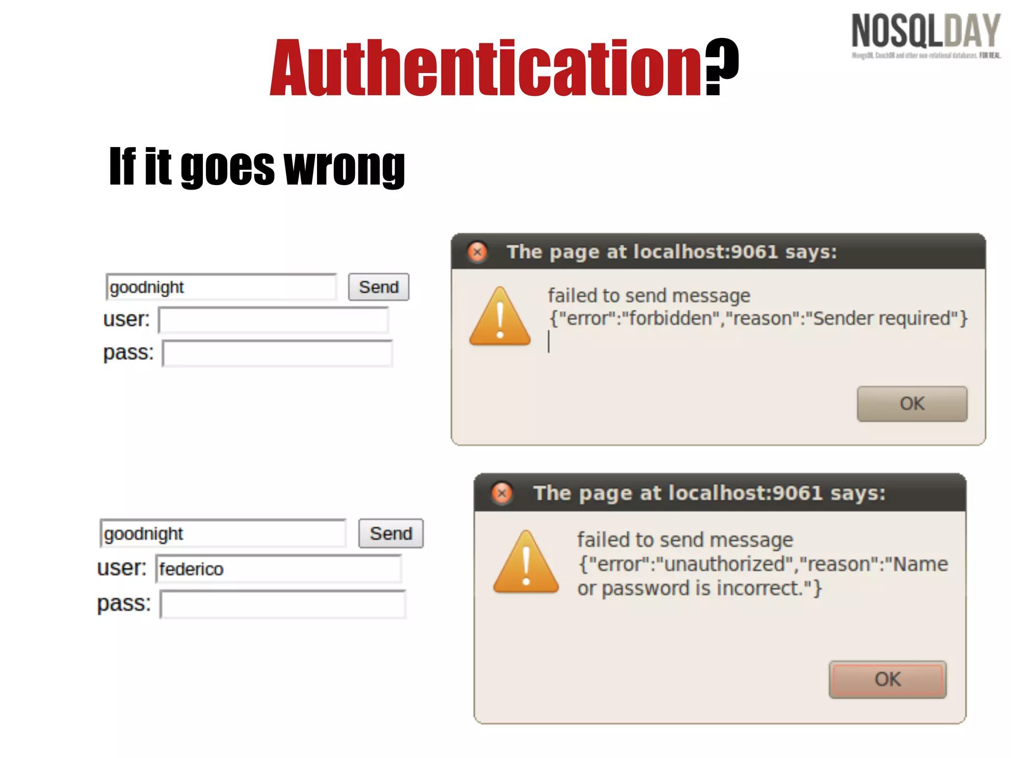 Authentication?
If it goes wrong
 