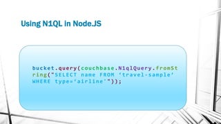 Travel-sample data model
Airline
Airport
Route landmark
Id/key = primary key (airline_10) UUID()
Inbound/outbound refernce...