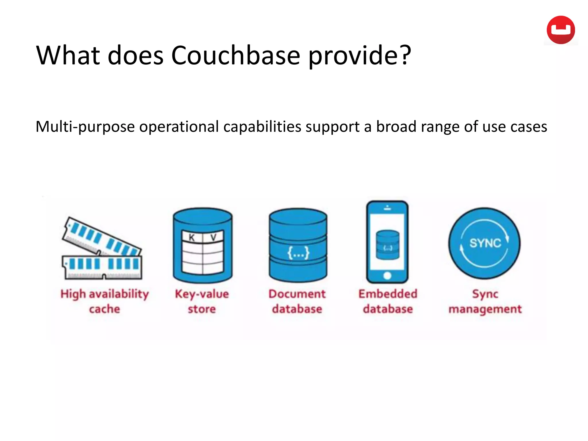 What does Couchbase provide?
Multi-purpose operational capabilities support a broad range of use cases
 