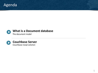 Agenda




    What is a Document database
    The document model


    Couchbase Server
    Couchbase nosql solution




                                  5
 