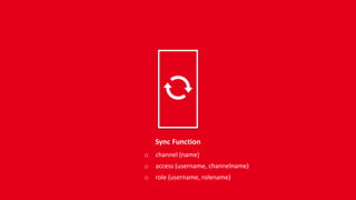 o Authentication
o Authorization
o Data orchestration
Sync Gateway
 