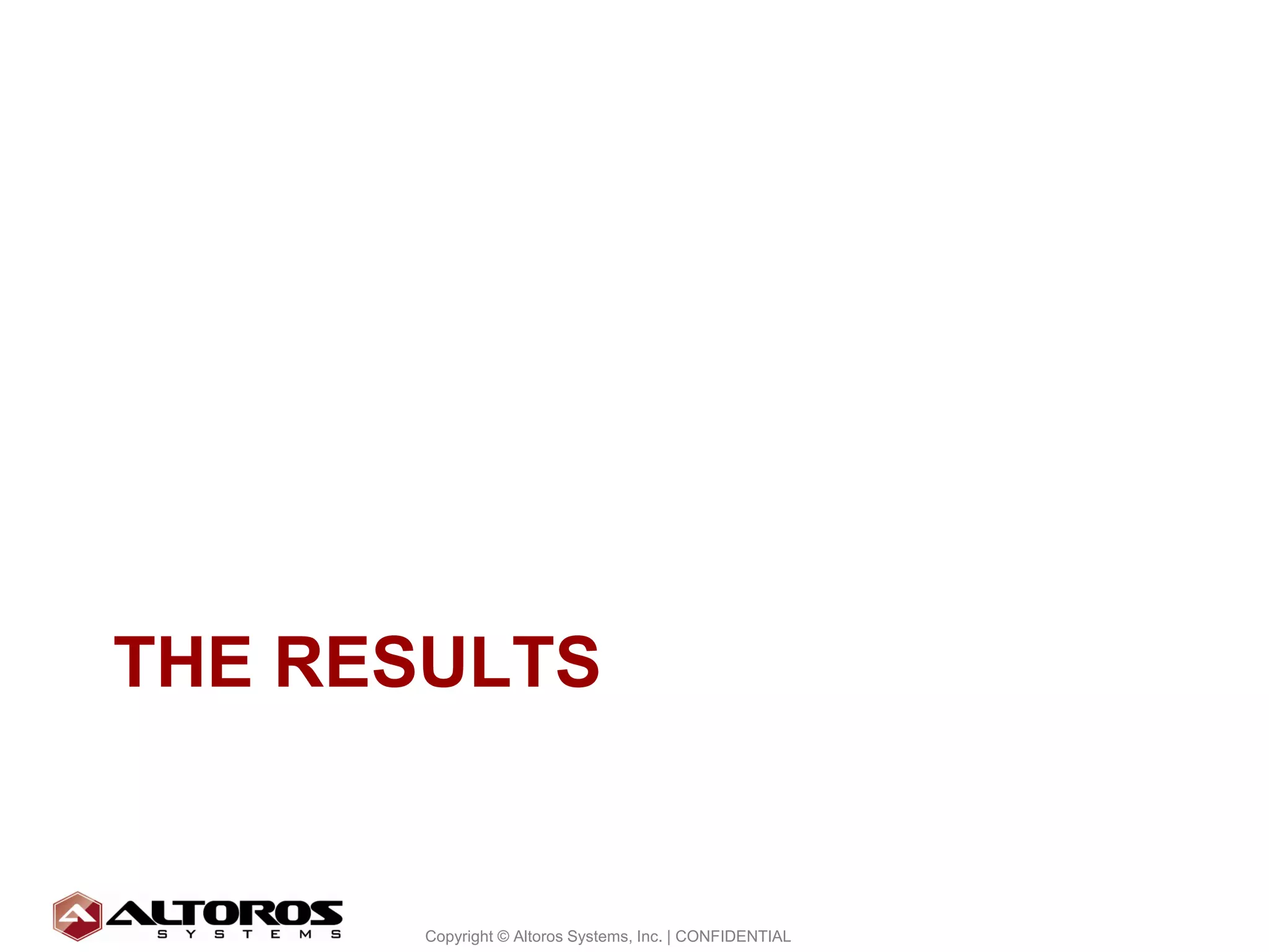 THE RESULTS


                                                          19
       Copyright © Altoros Systems, Inc. | CONFIDENTIAL
 