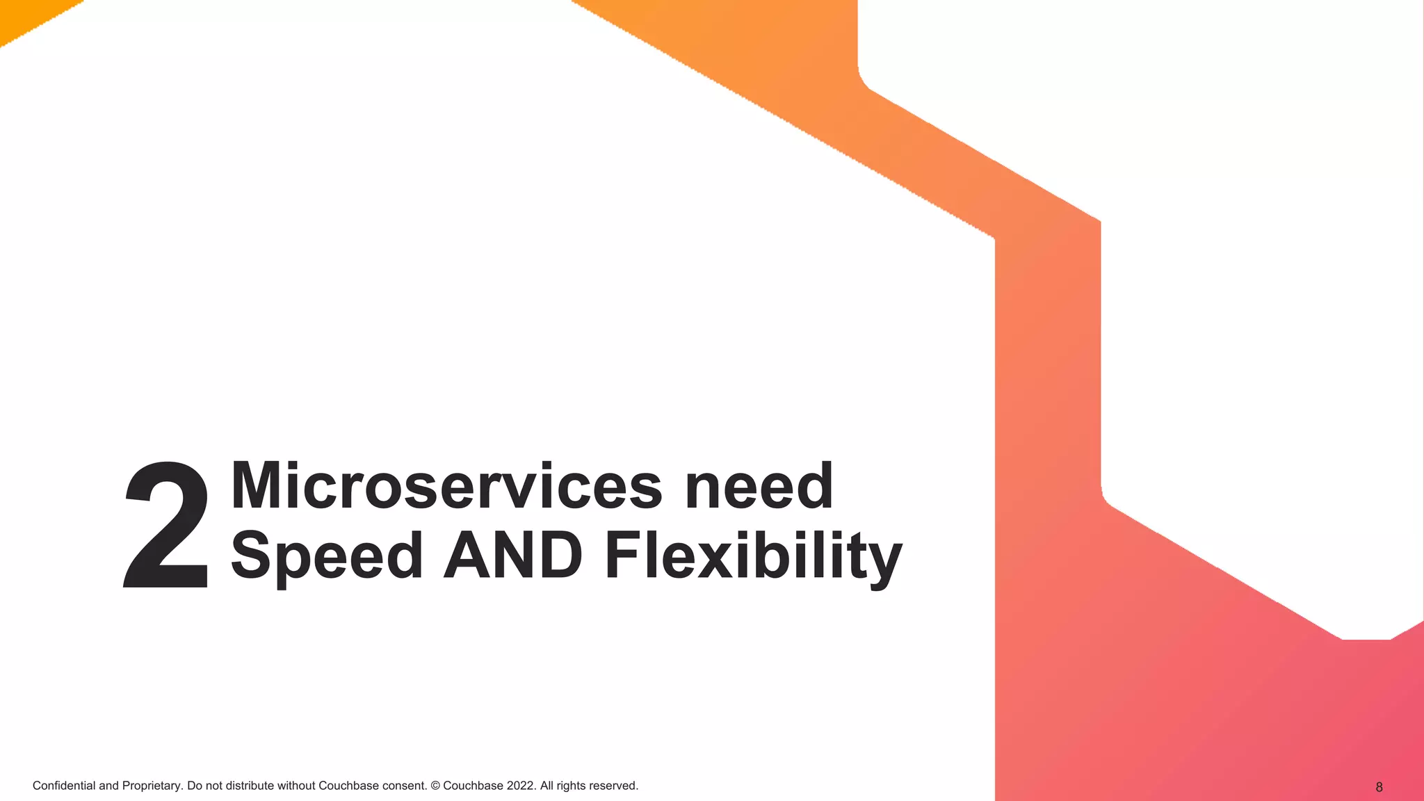 Confidential and Proprietary. Do not distribute without Couchbase consent. © Couchbase 2022. All rights reserved. 8
2Microservices need
Speed AND Flexibility
 