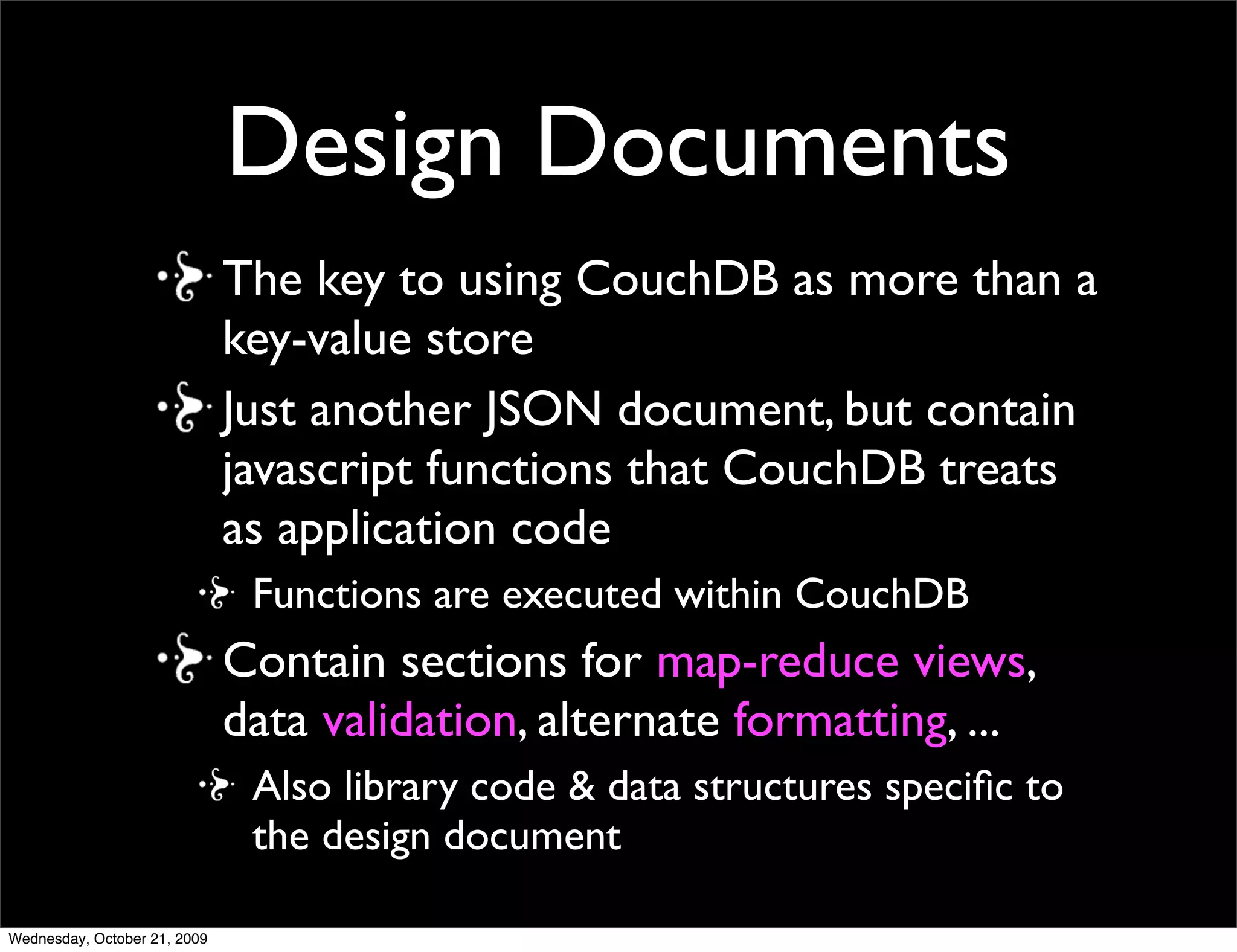 REST
Representational State Transfer
Clients-Server separation with uniform interface
(HTTP)
  Load-balancing, caching, authorization & authentication,
  proxies
Stateless - client is responsible for creating a self-
sufﬁcient request
Resources are cacheable - servers must mark
non-cacheable resources as such
Only 5 HTTP verbs
 GET, PUT, POST, DELETE, HEAD
 