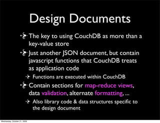 REST
Representational State Transfer
Clients-Server separation with uniform interface
(HTTP)
  Load-balancing, caching, authorization & authentication,
  proxies
Stateless - client is responsible for creating a self-
sufﬁcient request
Resources are cacheable - servers must mark
non-cacheable resources as such
Only 5 HTTP verbs
 GET, PUT, POST, DELETE, HEAD
 