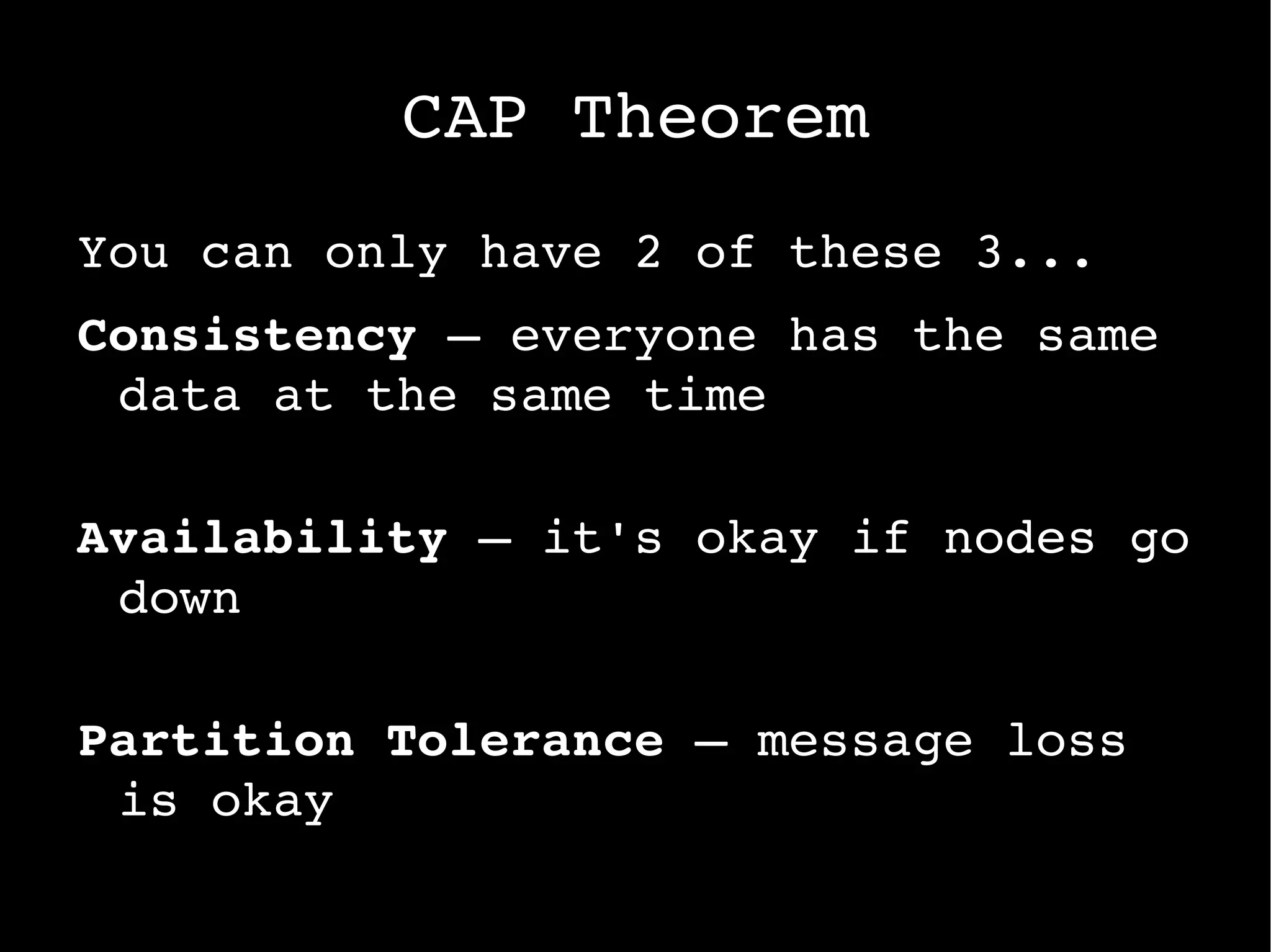 NoSQL Explained in  1 [Snarky] Line $qry = sprintf(&quot;SELECT registration.*,company.name as companyName,address.lineOne as companyAddress,address.city as companyCity,address.state as companyState,address.zip as companyZip,mealsAttending.*,needHotel.* FROM registration,company,address,mealsAttending,needHotel WHERE registration.email='%s' AND registration.company=company.id AND company.address=address.id AND registration.mealsAttending=mealsAttending.id AND registration.needHotel=needHotel.id&quot;, self::clean($email)); 