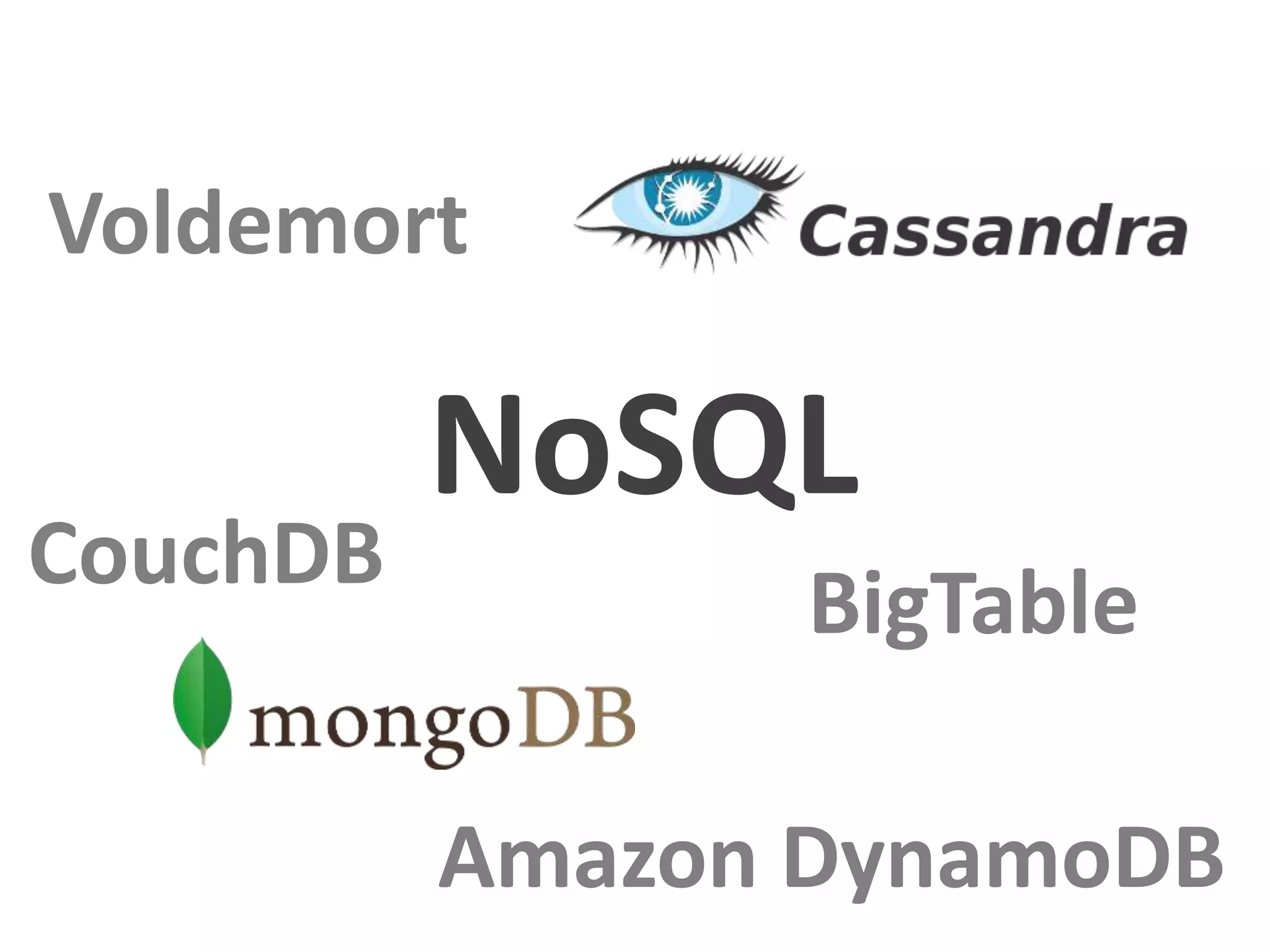 Voldemort

          NoSQL
CouchDB
                 BigTable

          Amazon DynamoDB
 