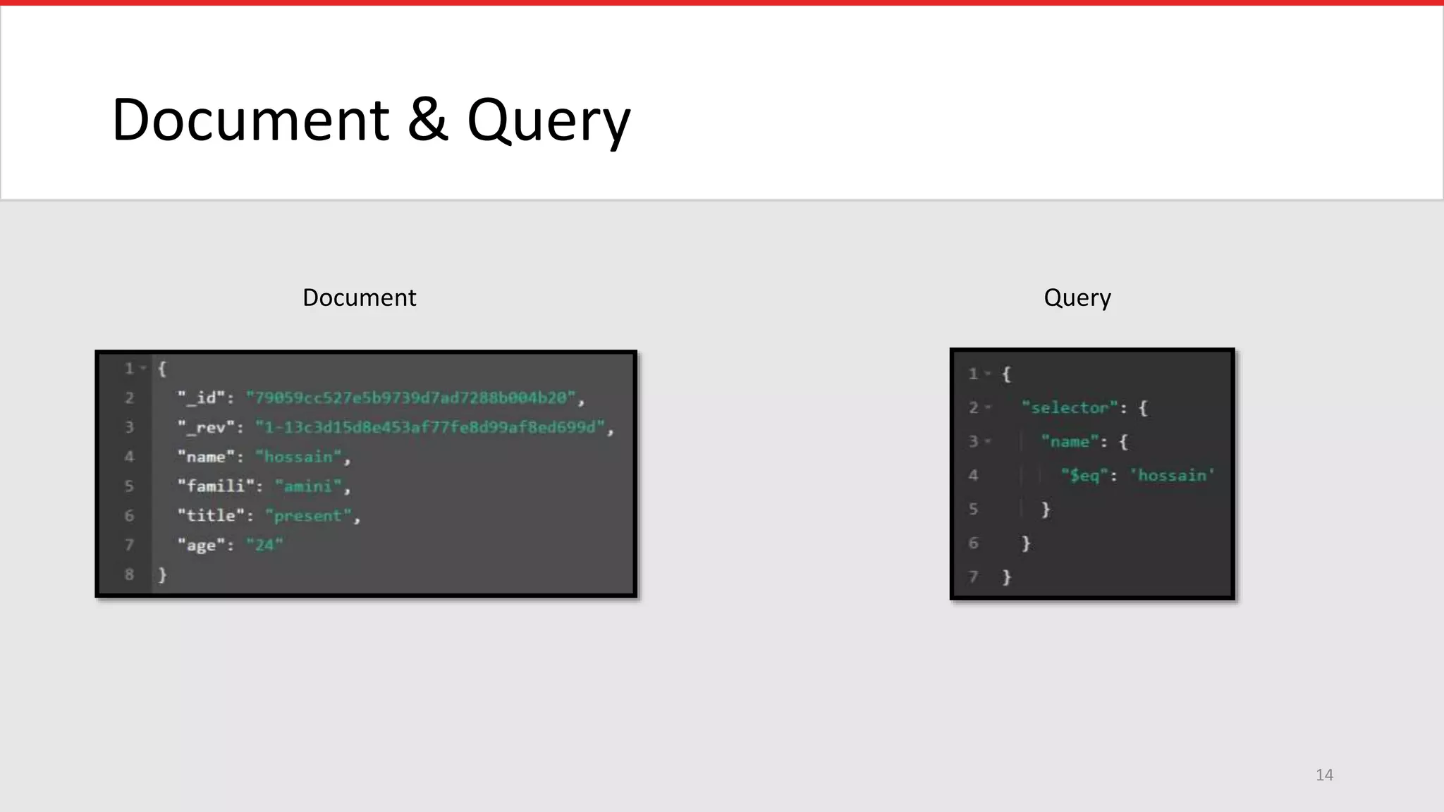 Document & Query
14
Document Query
 