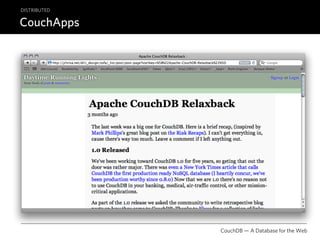 DISTRIBUTED

CouchApps




              CouchDB — A Database for the Web
 
