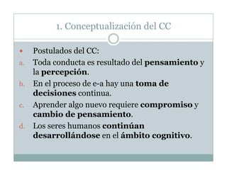 1. Conceptualización del CC

   Postulados del CC:
a. Toda conducta es resultado del pensamiento y
   la percepción.
b. En...