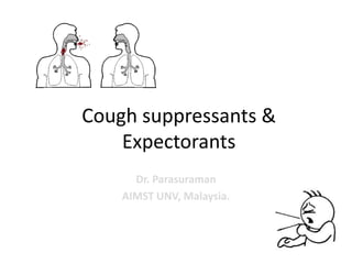 Cough suppressants &
Expectorants
Dr. Parasuraman
AIMST UNV, Malaysia.
 