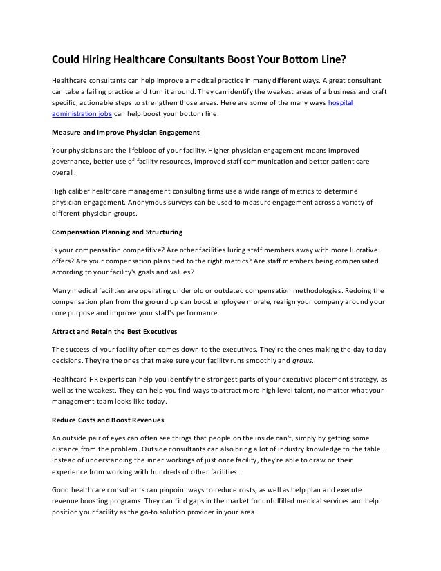 could hiring healthcare consultants boost your bottom line healthcare administration jobs with no experience