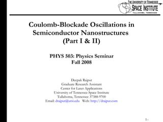 Coulomb Blockade Oscillations | PPT