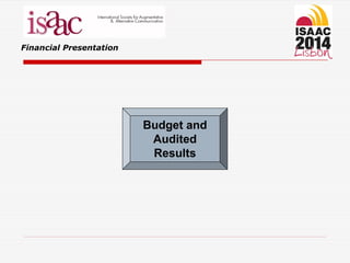 Financial Presentation
Budget and
Audited
Results
 