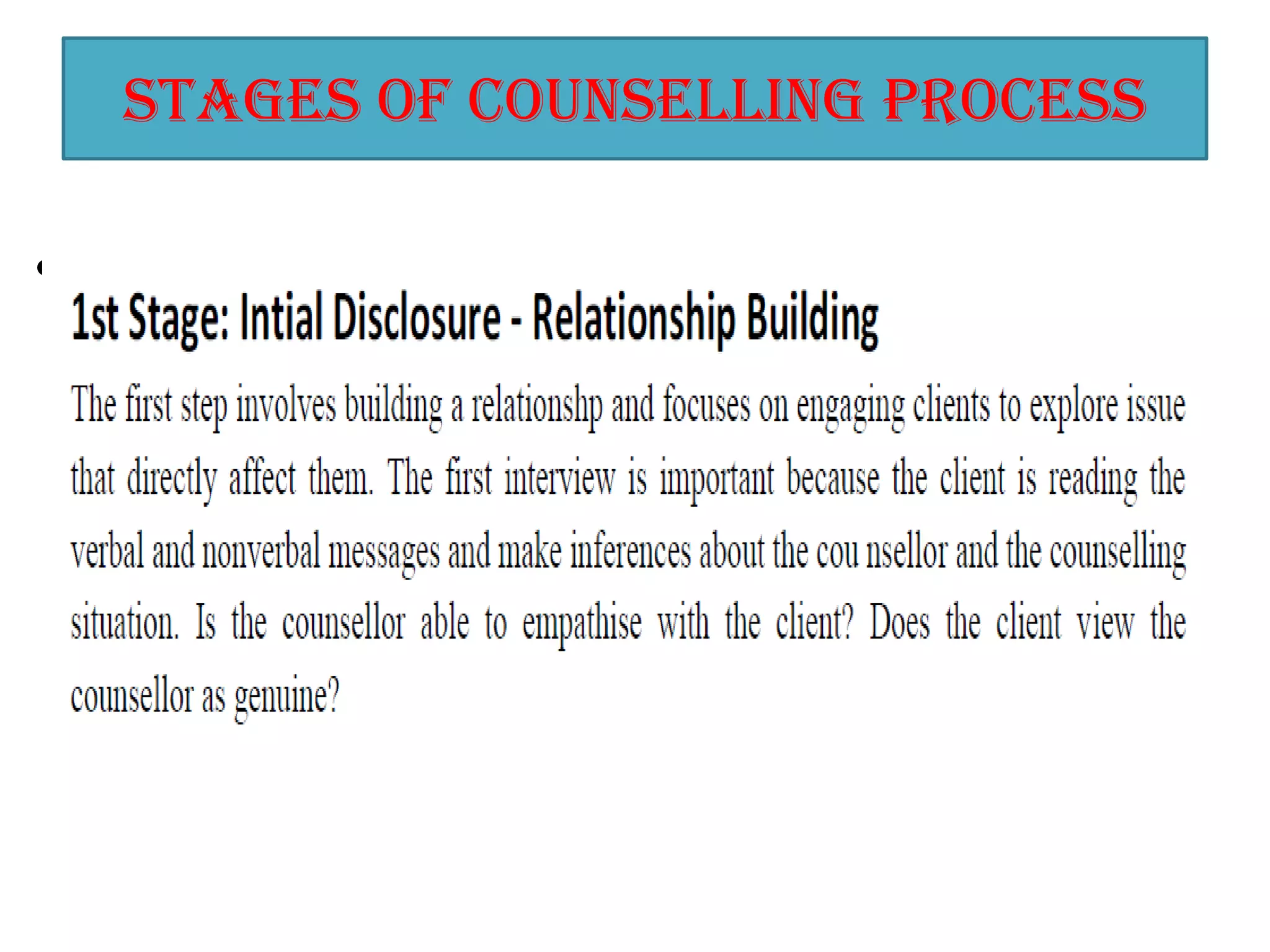 Stages of counselling process
• .
 