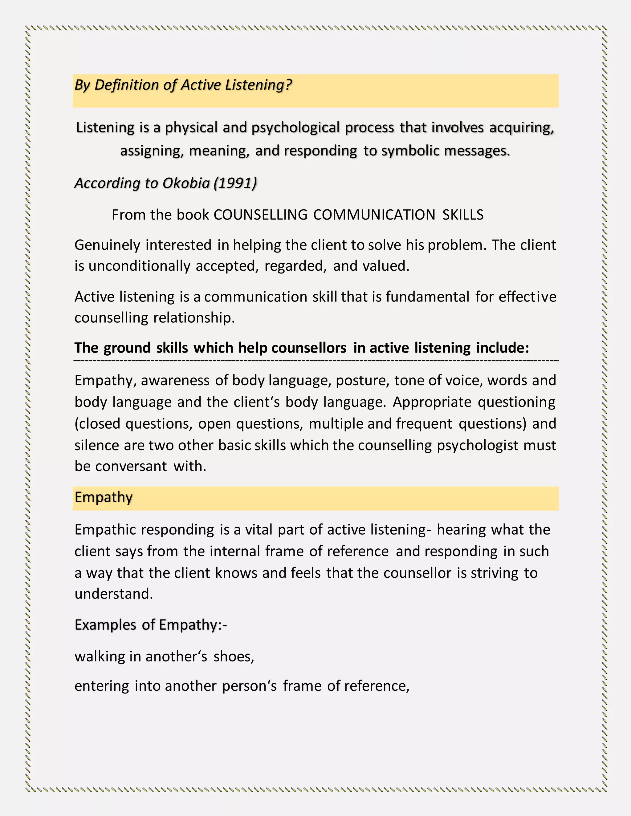 Counseling skills, and responding, active listening | DOCX
