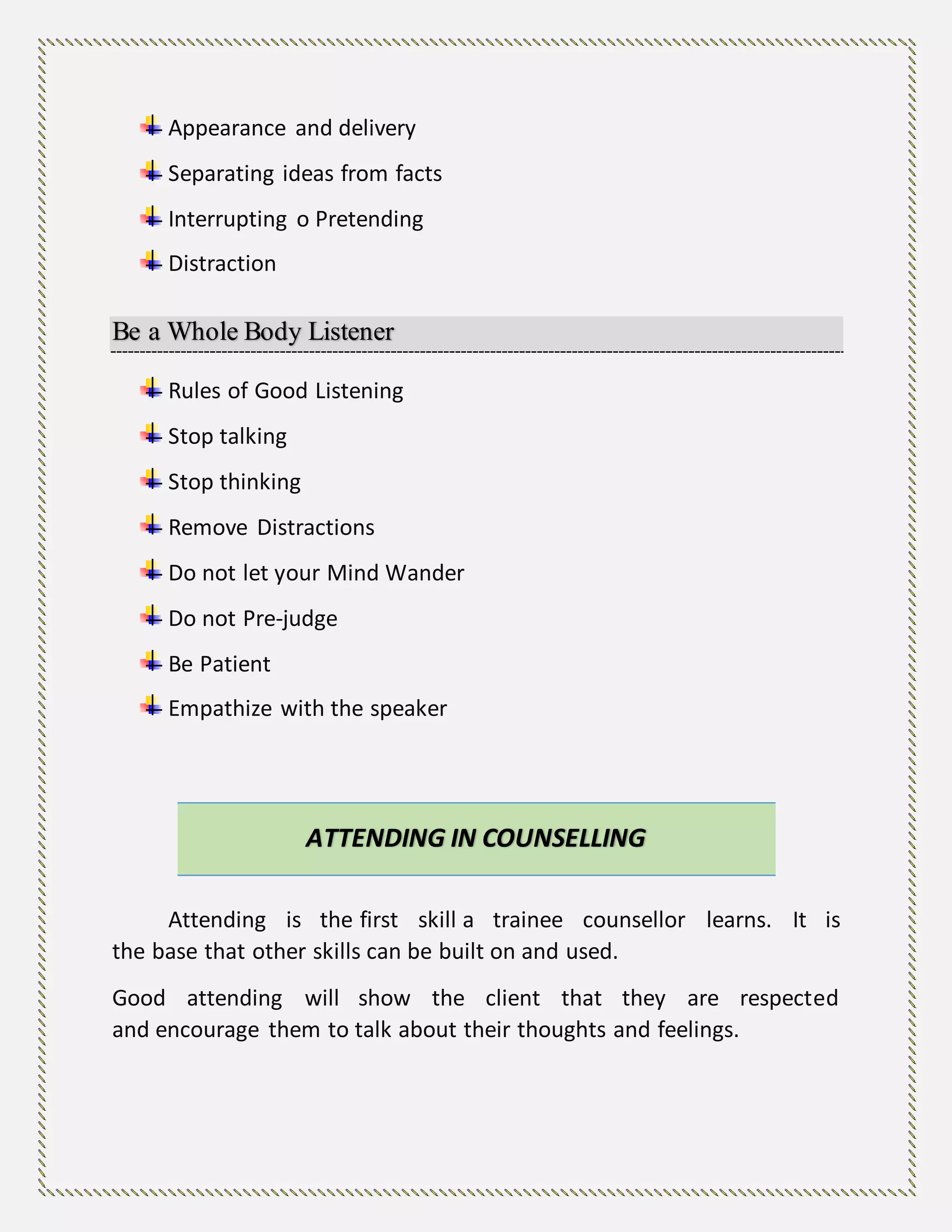 Counseling skills, and responding, active listening | DOCX