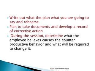  Write out what the plan what you are going to
say and rehearse
 Plan to take documents and develop a record
of correcti...