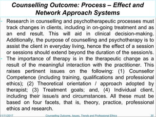 Counselling outcome, issues, trends and professional ethics dr geoffrey wango
