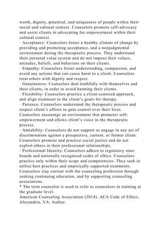 Counselor Dispositional Expectations Dispositions are the .docx | Education