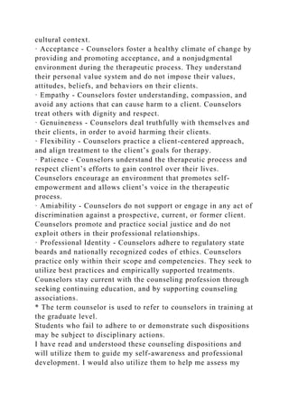 Counselor Dispositional Expectations Dispositions are the values.docx ...