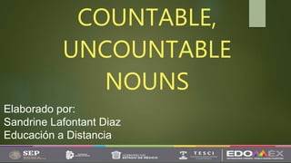 COUNTABLE,
UNCOUNTABLE
NOUNS
Elaborado por:
Sandrine Lafontant Diaz
Educación a Distancia
 