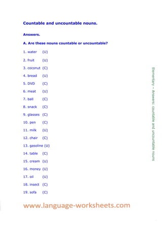 countable and uncountable nouns answers