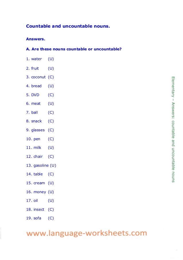 countable and uncountable nouns answers