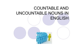 COUNTABLE AND
UNCOUNTABLE NOUNS IN
ENGLISH
 
