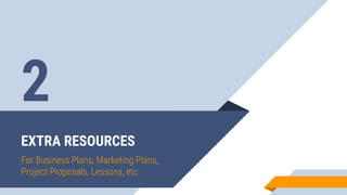 EXTRA RESOURCES
For Business Plans, Marketing Plans,
Project Proposals, Lessons, etc
2
 