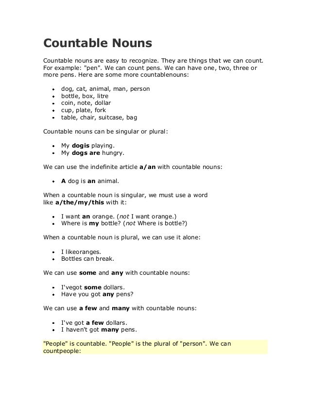 Countable Uncountable Nouns Nouns