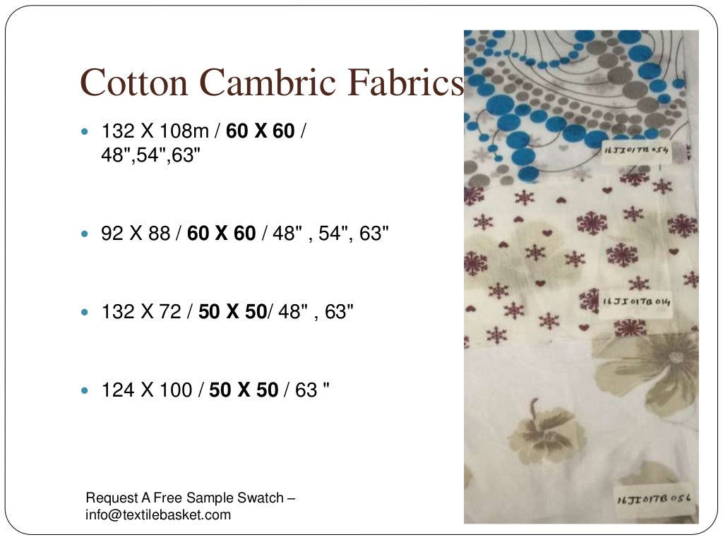 Count, construction and width of common cotton