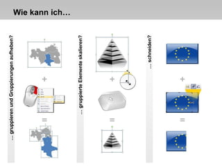 Wie kann ich… … schneiden? … gruppieren und Gruppierungen aufheben? … gruppierte Elemente skalieren?