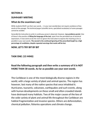 Effective Practice Exercises for CSEC English A Exam: Summary Writing ...