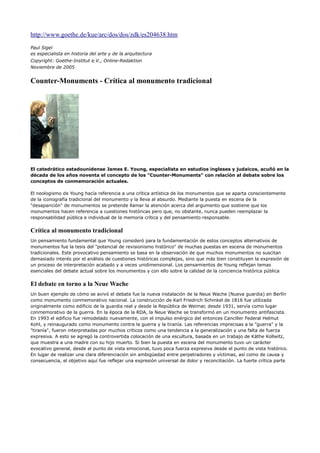 Counter monuments - crítica al monumento tradicional | PDF
