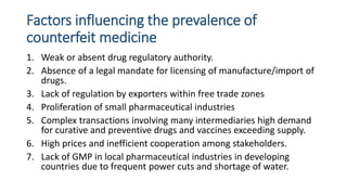 Consequences of counterfeit medicine
1. Lack of effect & treatment failure
2. Bacterial resistance
3. Toxicity & side effe...
