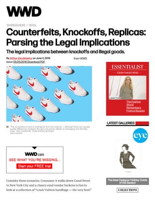 Counterfeits, Knockoffs, Replicas:Parsing the Legal Implications