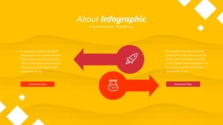 About Infographic
P r e s e n t a t i o n T e m p l a t e
• A wonderful serenity has taken
possession of my entire soul, like
these sweet mornings of spring
which I taken taken possession of
my entire soul, like these taken
possession of my
Download Now
• A wonderful serenity has taken
possession of my entire soul, like
these sweet mornings of spring
which I taken taken possession of
my entire soul, like these taken
possession of my
Download Now
 