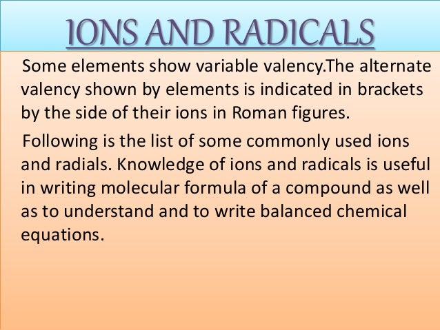 Variable Valency Chart