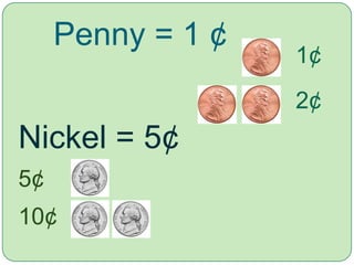 Penny = 1 ¢1¢2¢Nickel = 5¢ 5¢10¢