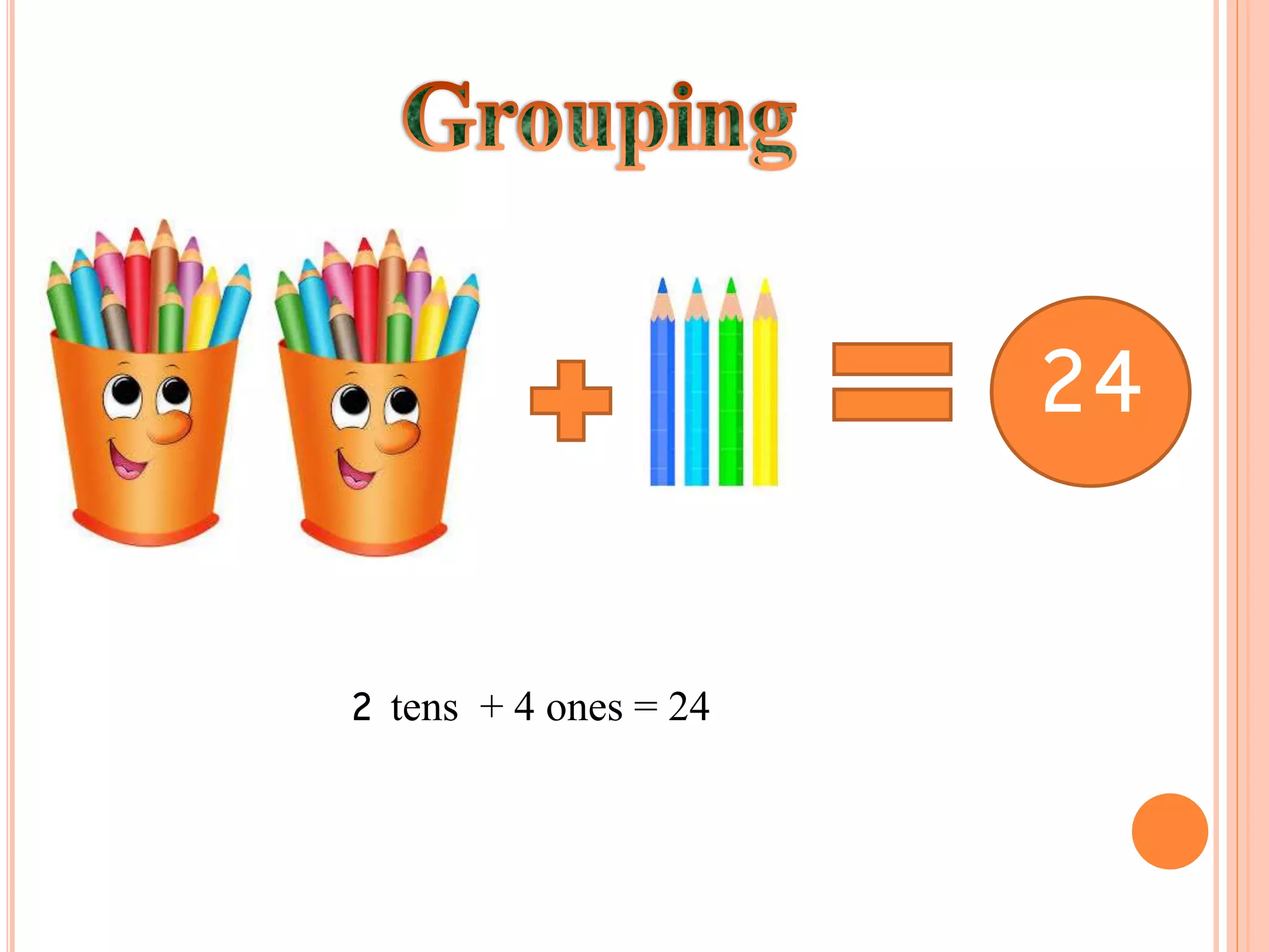 24
2 tens + 4 ones = 24