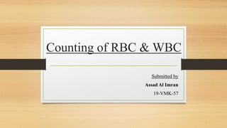 Counting of RBC & WBC
Submitted by
Assad Al Imran
19-VMK-57
 